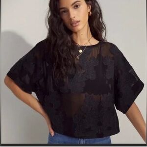 Aritzia Black Sheer Floral Blouse